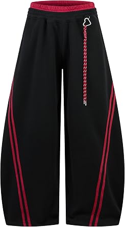 MOKEWEN Y2K Barrel Pants Baggy Wide Leg Sweatpants Double Waist Stripe Harajuku Grunge Streetwear Trousers for Women Men