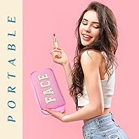 Vista 7 de Cunno 4 Piezas Bolsas de Maquillaje Preppy de Chenilla con Letras Bolsa de Cosas de Nailon Estuches Cosméticos con Cremallera para Mujeres Viaje