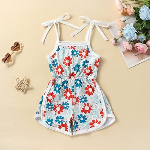 Miniatura 3 de Mameluco sin mangas con cuello halter para niña pequeña, con tirantes delgados, floral, pantalones cortos, traje de una pieza