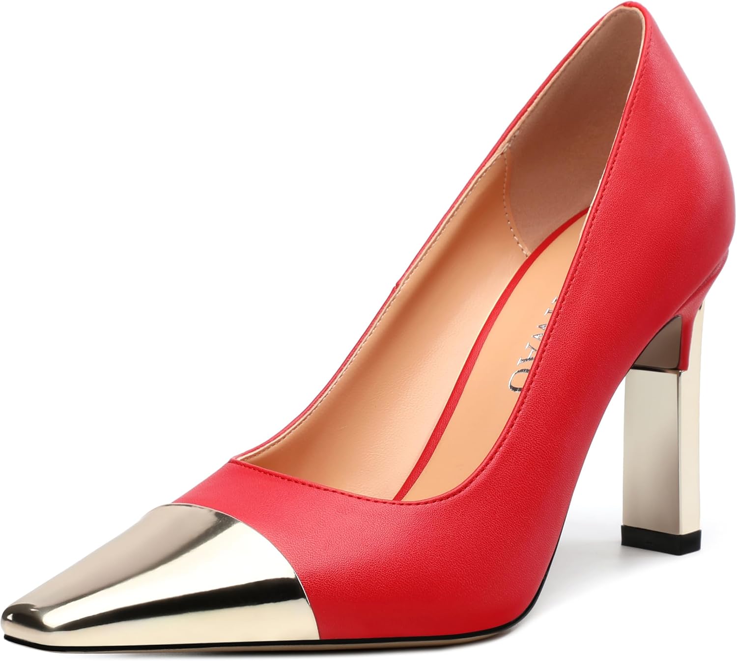 Women's Pumps, Square Toe Chunky High Heels, Slip On Fashion Two Toned Patchwork Womens Shoes for Office Wedding Party