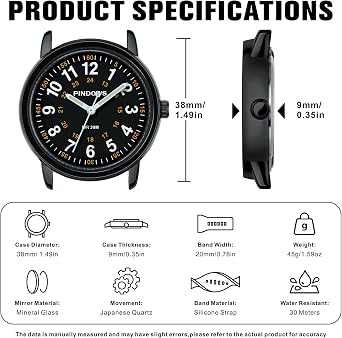 PINDOWS Analogue Quartz Wrist Watch Silicone Band for Women/Young Women Students Easy to Read Waterproof Unisex Luminous Dial 45 g leicht 9 mm Gehäuse Handgelenke 15-22 cm Silikon-Schnellwechselband klassisches Quarzwerk Basis-Wasserschutz