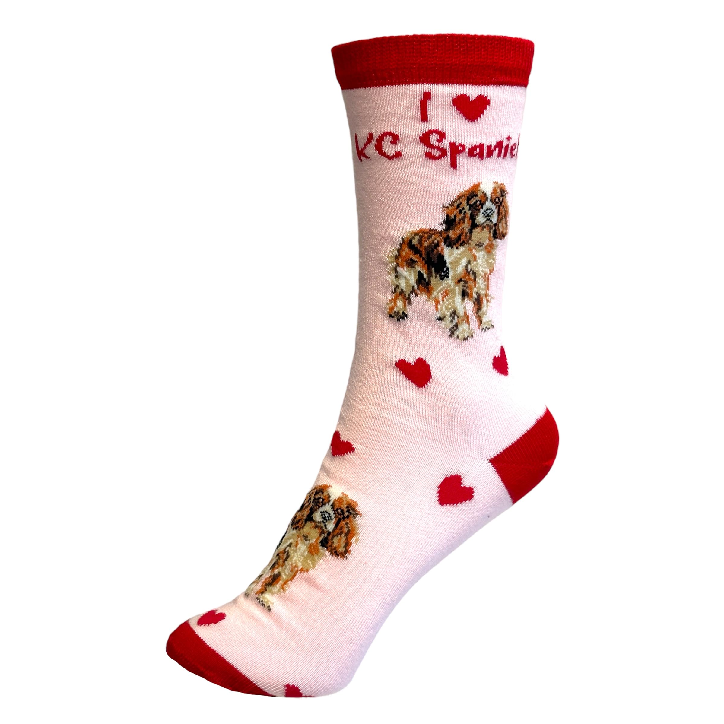 King Charles Spaniel socks Love Dogs hearts cotton mix dog lover novelty gift