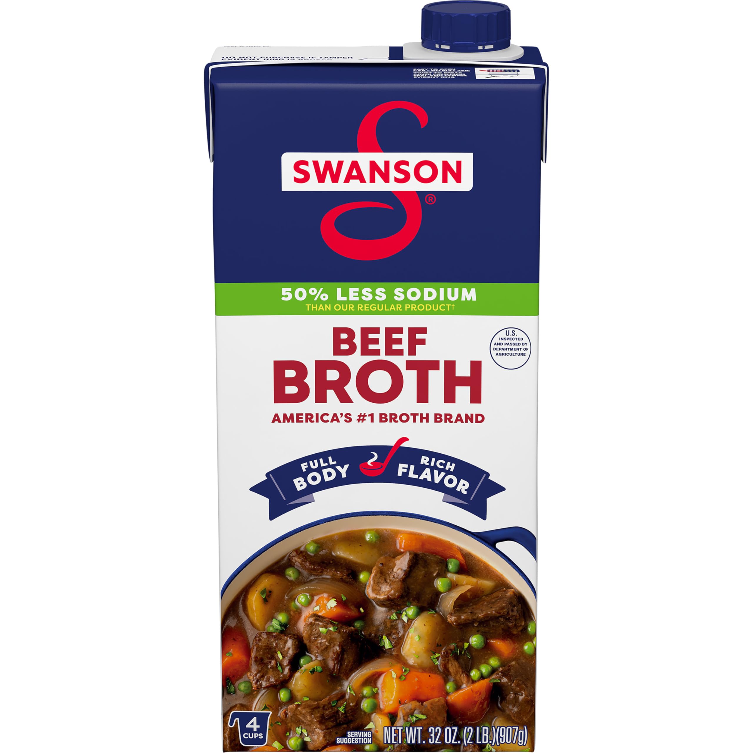 Swanson 100% Natural Lower Sodium Beef Broth, 32 oz Carton