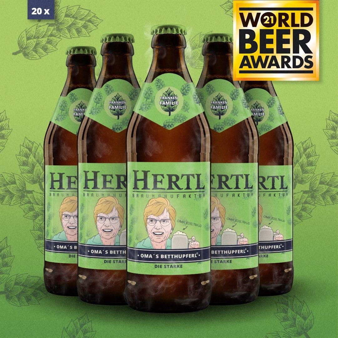 Hertl Oma's Betthupferl aus der Braumanufaktur Hertl | | 10L (20 x 0,5L Flaschen) | Fränkischer Bernsteinbock im Kasten | 6,5% vol - Bier aus Deutschland