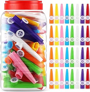 Jenaai 50 Pcs Plastic Kazoos Bulk with Bottle, Colorful Kazoo Musical Instrument for Kids, Good Companion for Guitar Violin Piano Keyboard Ukulele, Party Favors Gifts, 8 Colors