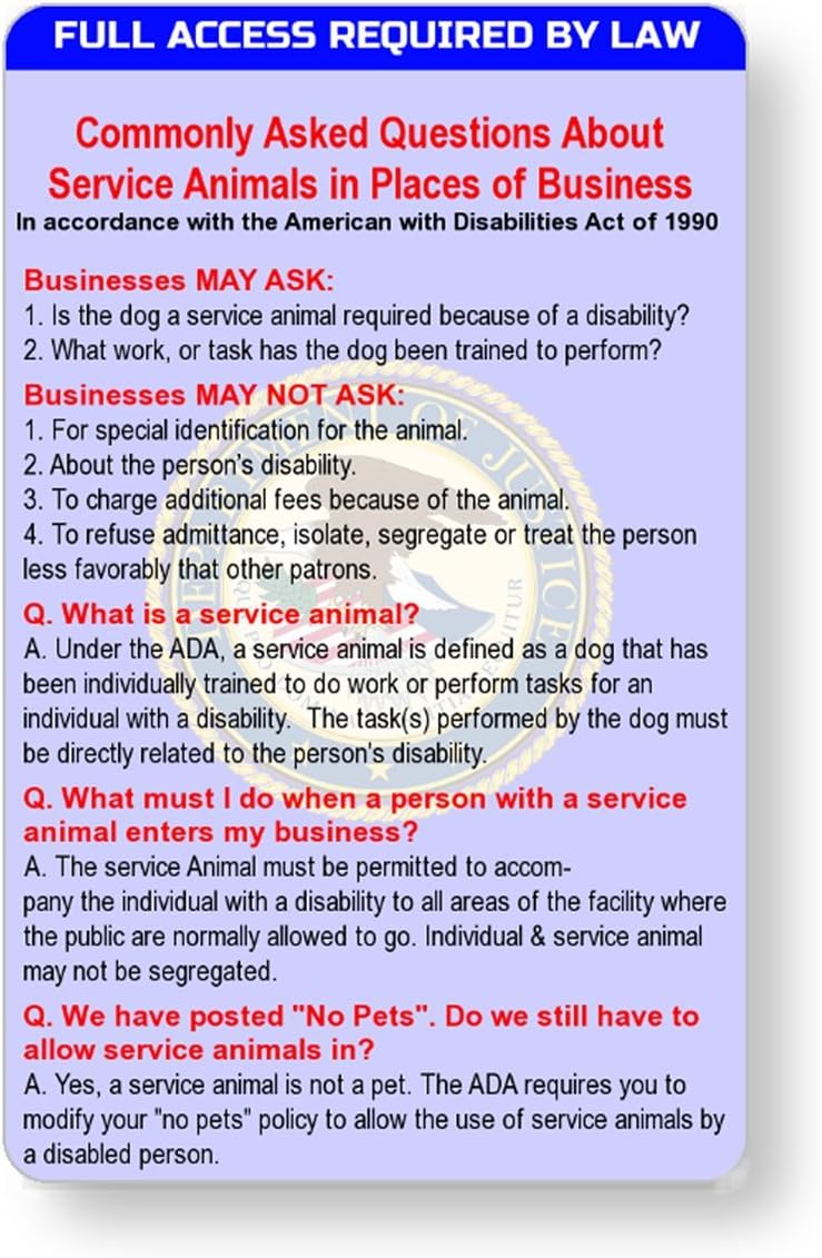 Just 4 Paws Service Dog ID Information Card Includes Registration to