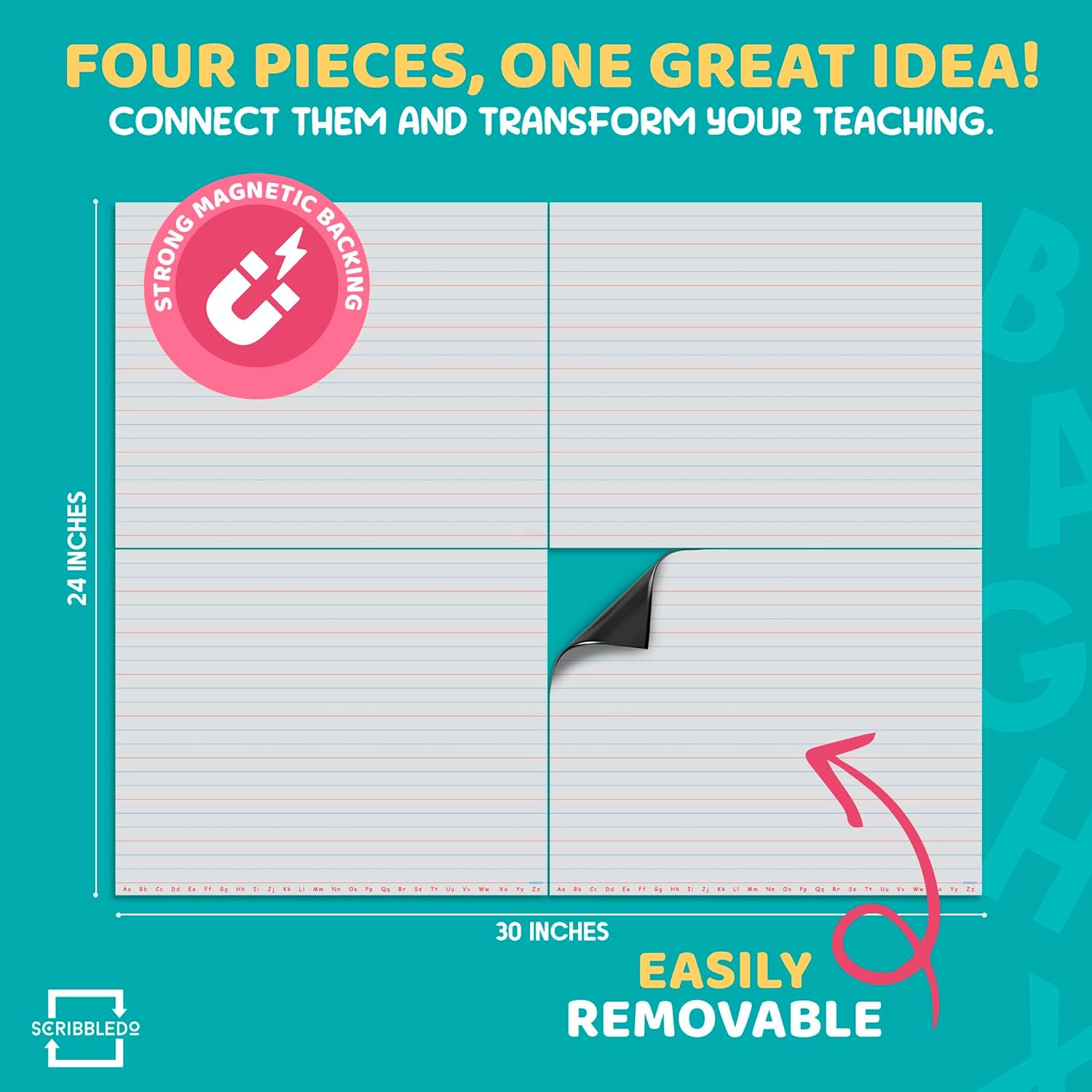 SCRIBBLEDO 30”x24” Large Magnetic Notebook Paper For Classroom Elementary Classroom Must Haves for Teachers Elementary Giant Dry Erase Magnetic Lined Paper for Whiteboard Third Fifth Grade Handwriting