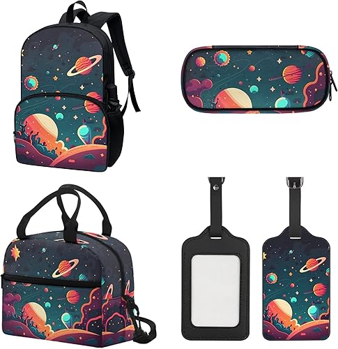 Miniatura 2 de ZOCANIA Mochila de astronauta para niños, mochila escolar con estampado espacial, mochila casual con lonchera y estuche para bolígrafos y etiqueta
