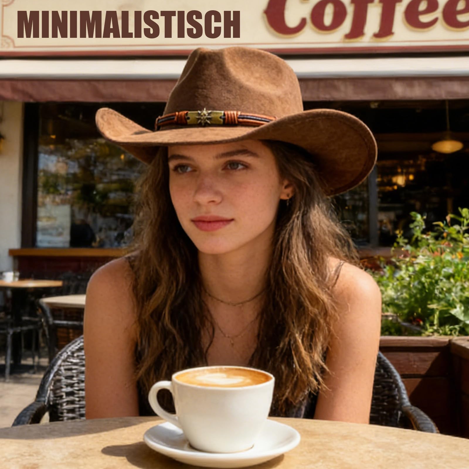 Cowboyhut für Männer und Frauen Breite Krempe im Freien Wildleder Hut Klassische Kaffeefarbe Weich Bequem Verstellbare Größe Mit Metall Schädel Geflochtenes Band