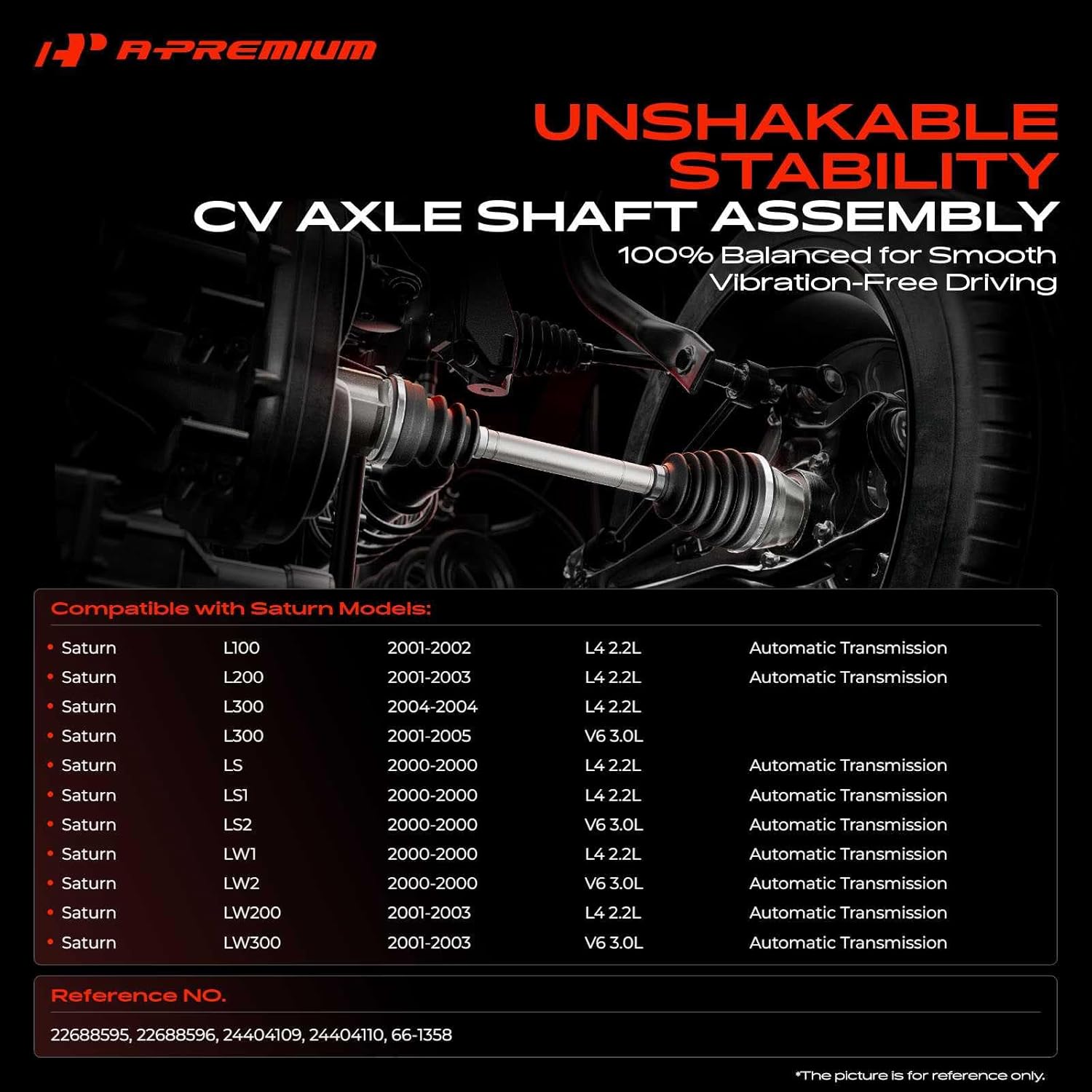 A-Premium CV Axle Shaft Assembly Compatible with Saturn L100, L200, L300, LS/LS1/LS2/LW1/LW2 2000, LW200/LW300 2001-2003, Automatic Transmission, Front Left or Right, Replace# 22688595, 22688596