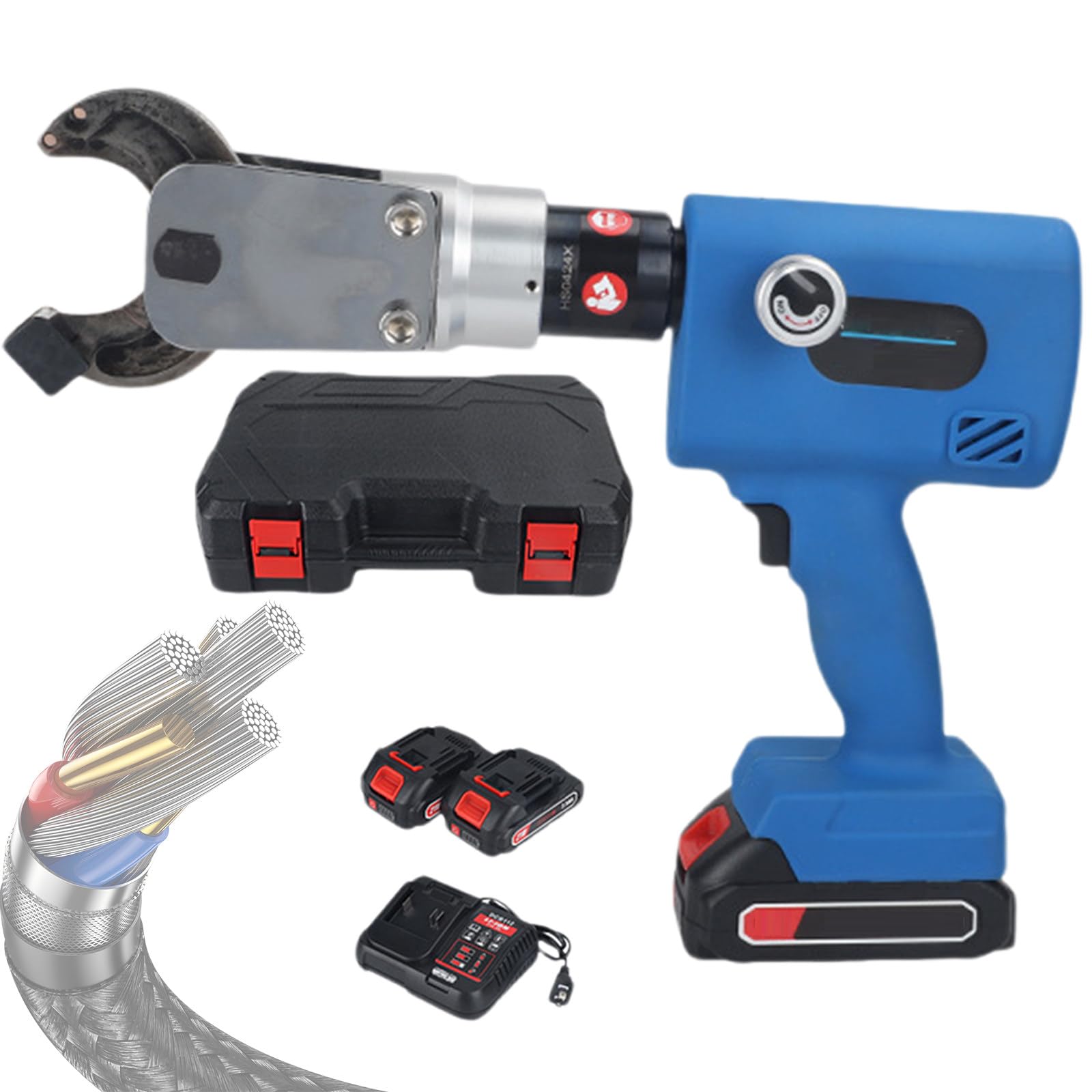 Cesoia Tagliacavi Elettricista, Utensile per Il Taglio del Filo Idraulico, Trancia Cavi Elettrica con 2 Batterie, per Tubi Condotti in Plastica Alluminio A