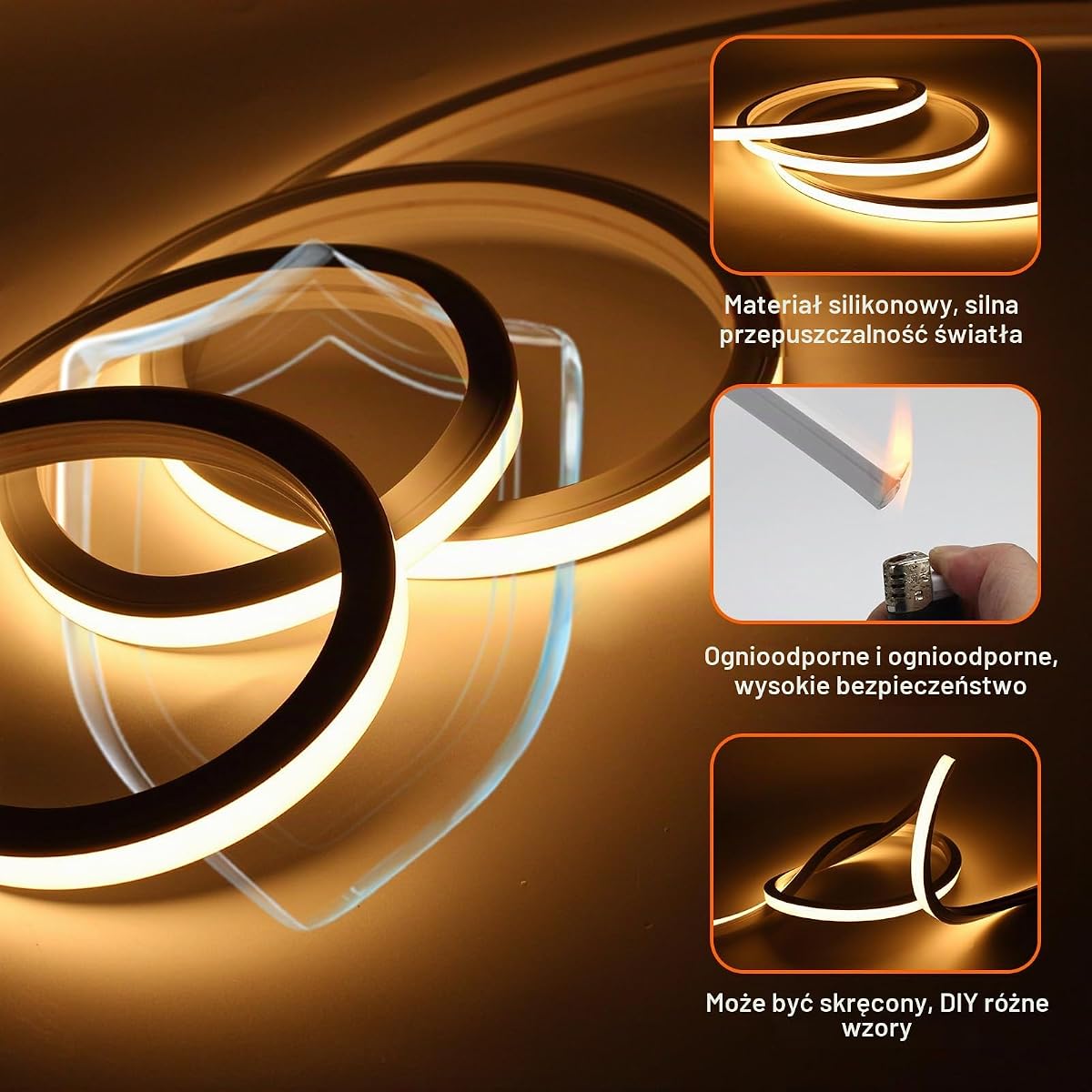 Neonowa Taśma LED 15m Silikonowa Wodoodporna, Ognioodporna IP65 Taśma LED Neutralna Biel 4000K 10mm 230V Elastyczna Taśma świetlna DIY Z Zasilaczem Do Domu, Imprezę, Kuchni, Zewnątrz