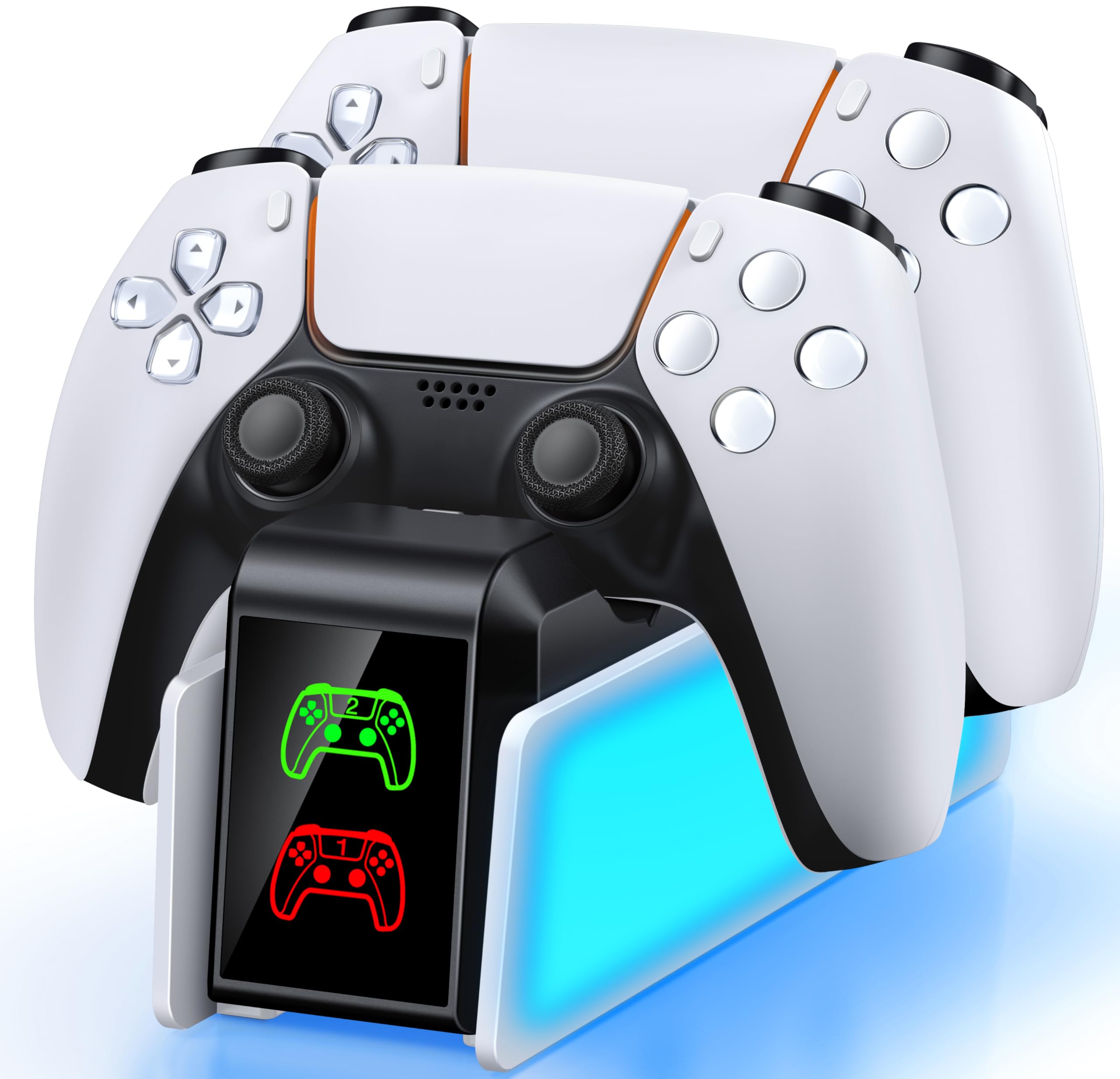 Fast Charge PS5 Controller Charger Station with LED Indicator Compatible with DualSense & Edge,Overcharge Protection PS5 Controller Charger Dock Stand with Stokage for Game Console