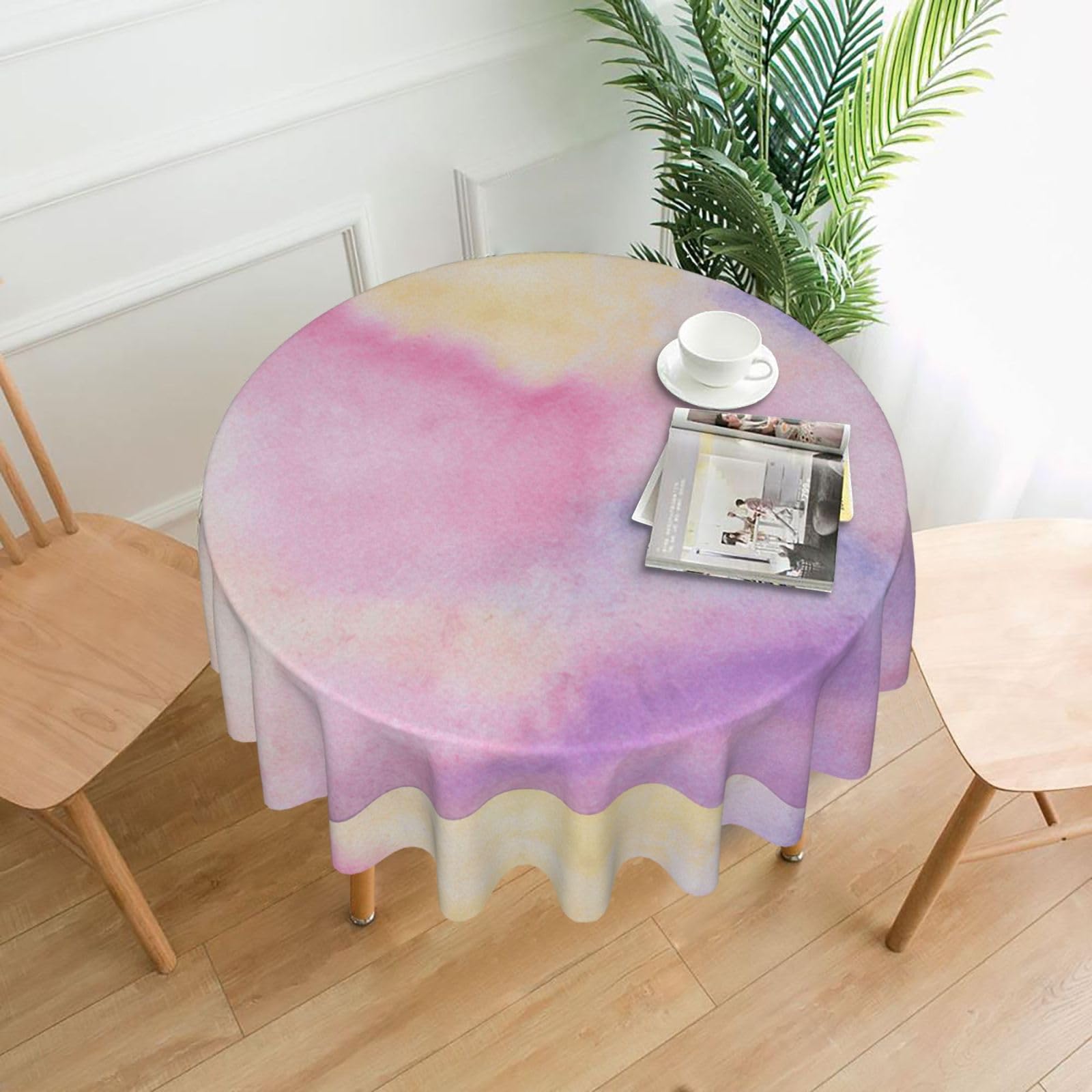 OXbnmm Rainbow. Print Soft Round Tablecloth 60in Polyester Washable Cover Cozy Gift for Mom Housewarming