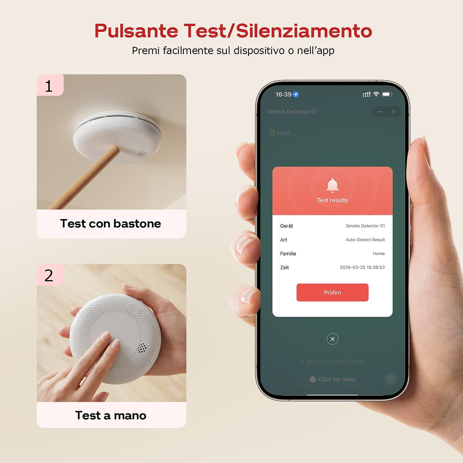 Safeliveo Rilevatore di fumo WiFi con batteria da 10 anni, notifiche tramite app e auto-test, allarme antincendio intelligente compatibile con Tuya & Smart Life, 3 pezzo