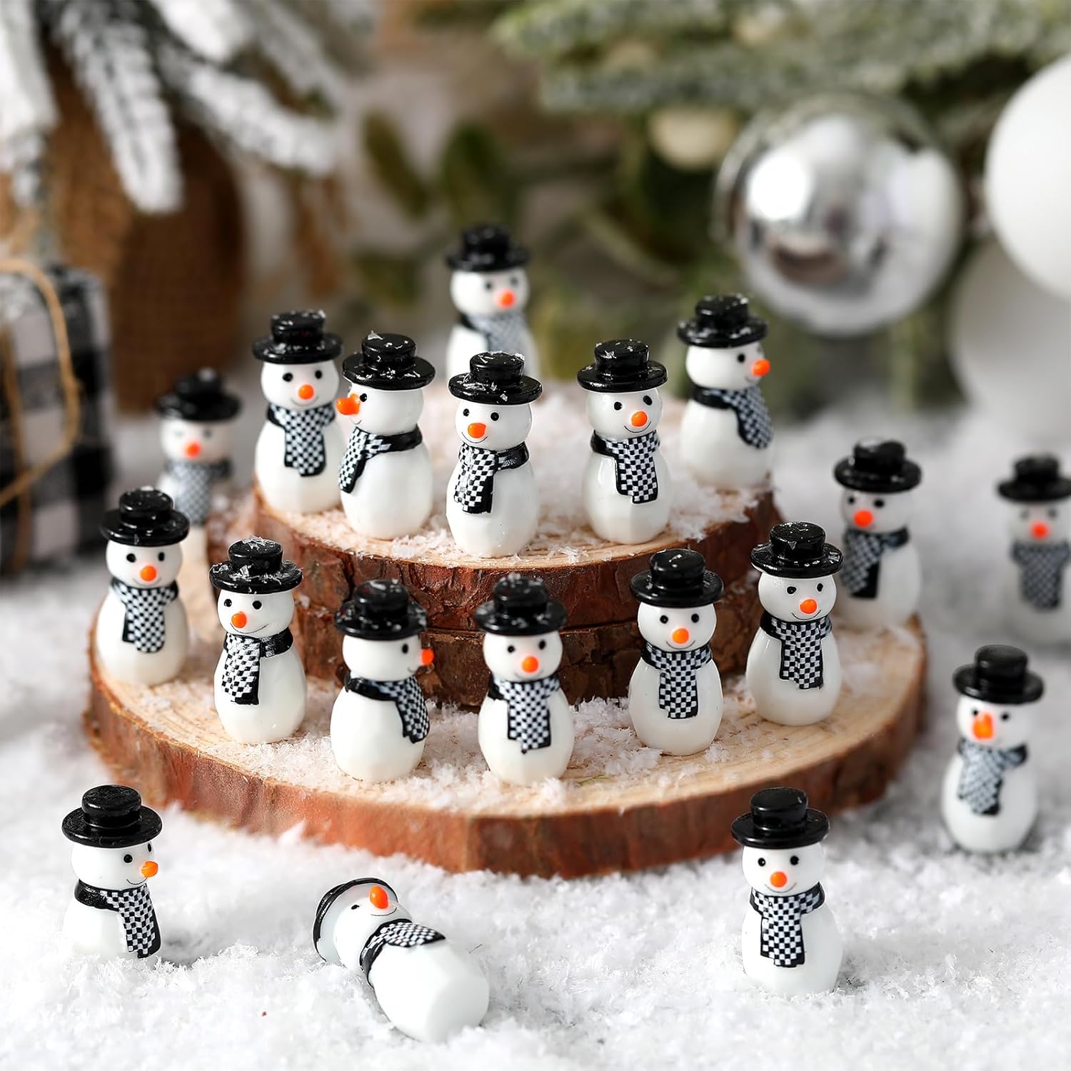 50 Pcs Winter Miniature Snowman Mini Winter Figurines Resin Snowman Ornaments for Crafts Micro Landscape Ornament Xmas Figurines for Holiday DIY Decor Party Favors - Image 4