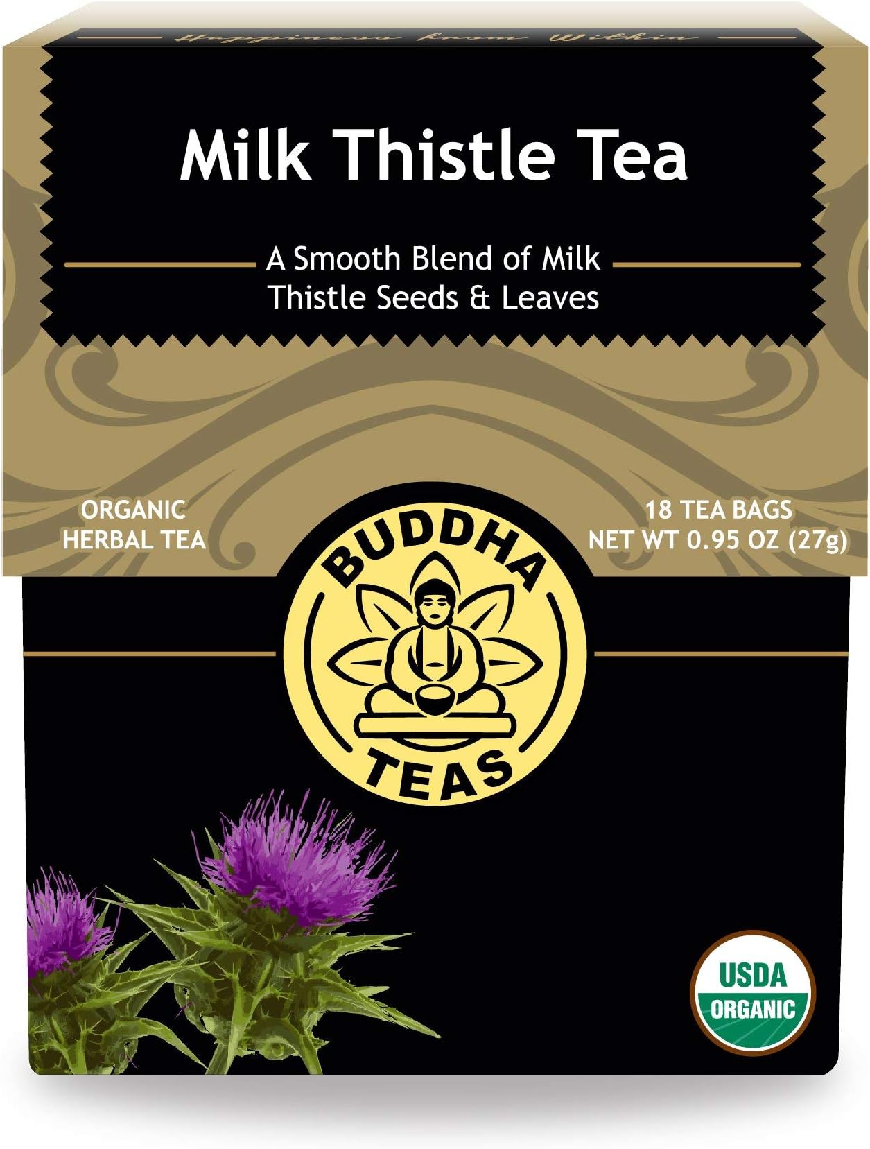 Buddha Teas Organic Milk Thistle - Kosher, Caffeine Free, GMO-Free - 18 Bleach Free Bags