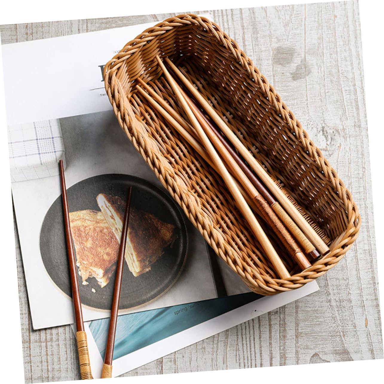4 Piezas Cesta de Almacenamiento Woven para Cubiertos y Utensilios Organizador de Rattan Artificial para Cocina y Comedor