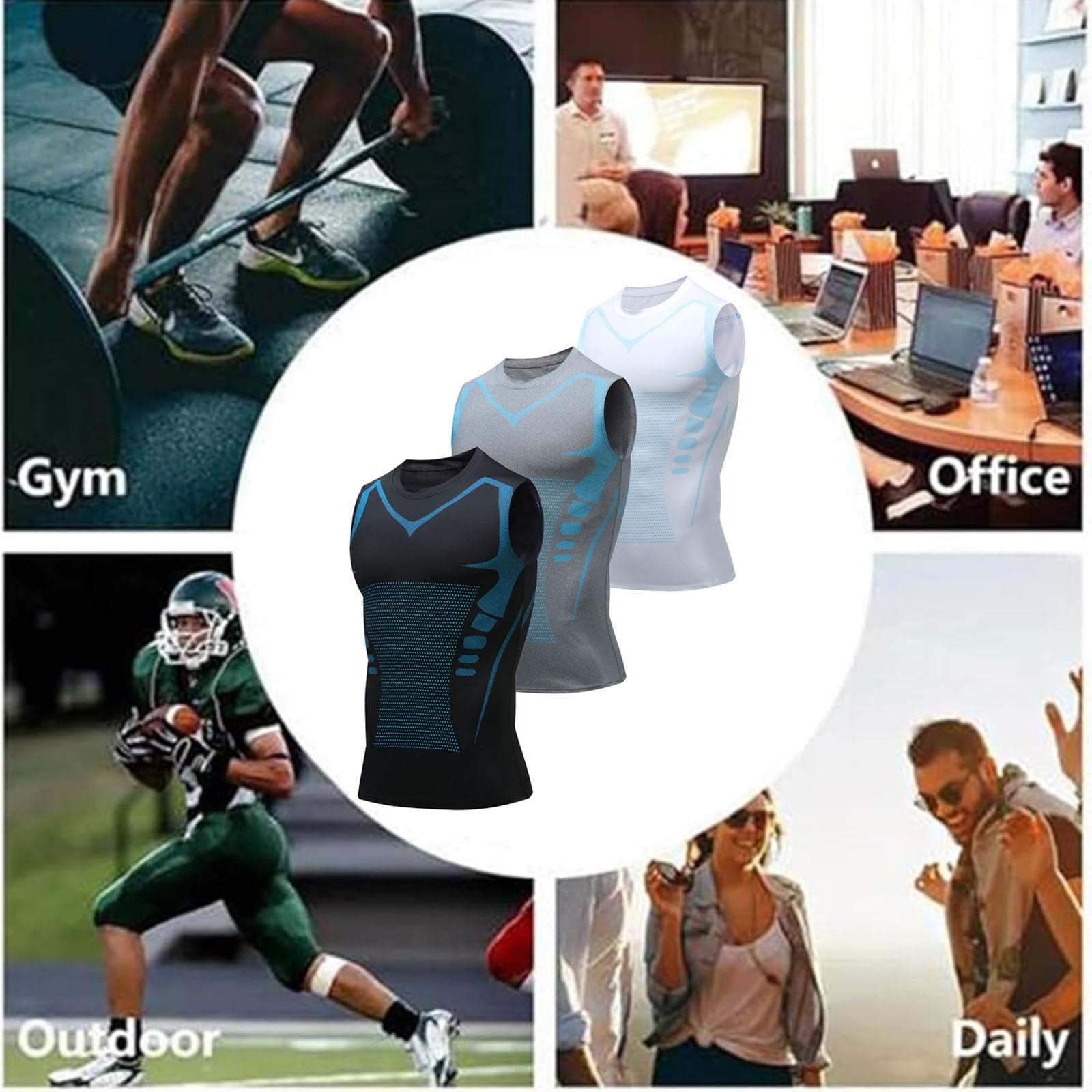 SIYAN Męska kamizelka wyszczuplająca, fitness, pocenie się, sport, odchudzanie, krótki rękaw, dres fitness, kamizelka wyszczuplająca, wersja jonowa kamizelka modelująca, S-5XL