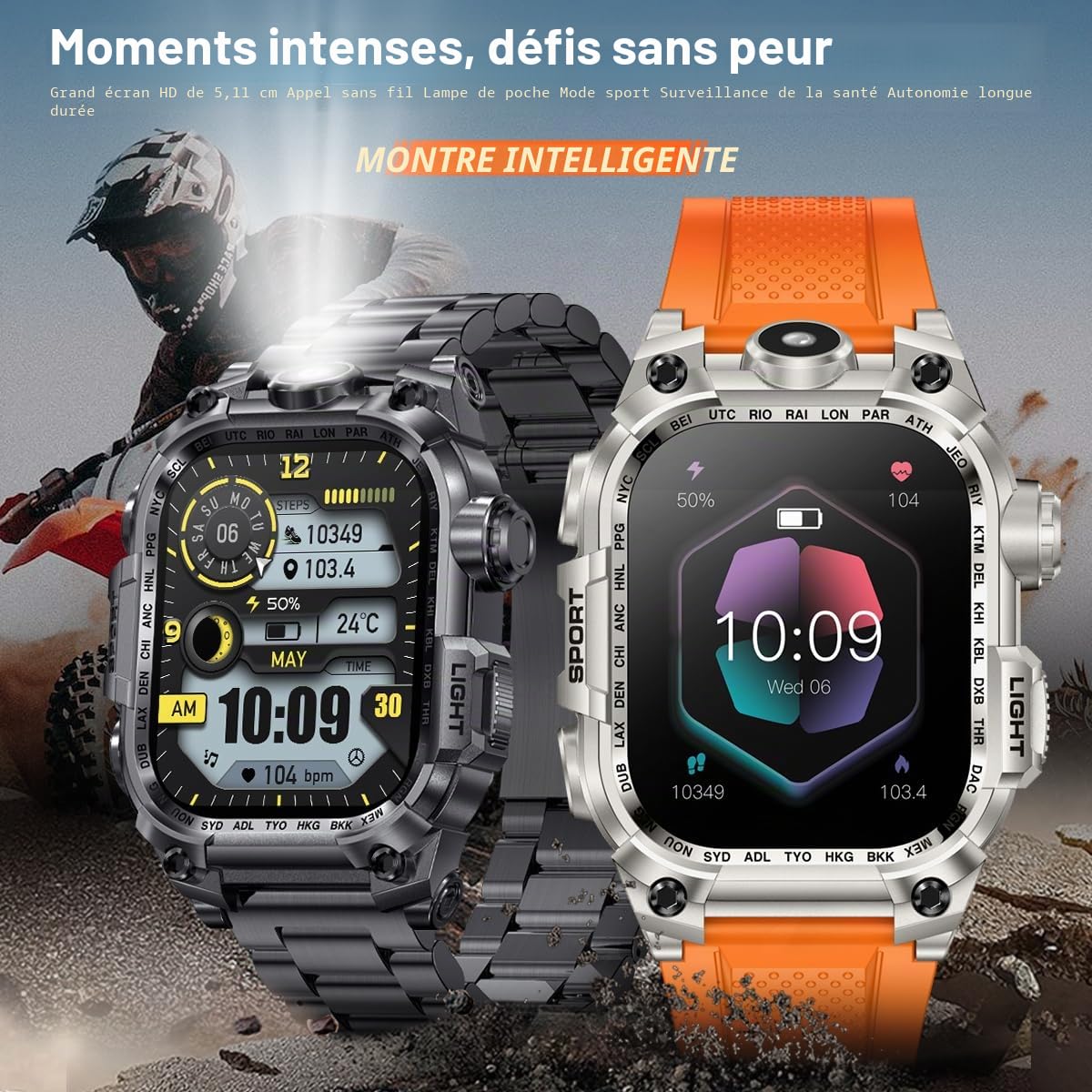Nemheng Military Smart Watch pour hommes, 2.01” HD Fitness Tracker Watch with Make/Answer Call, Women's Smartwatch With Flashlight & 100+ Sport Modes, SpO2 Moniteur de fréquence cardiaque et de sommei