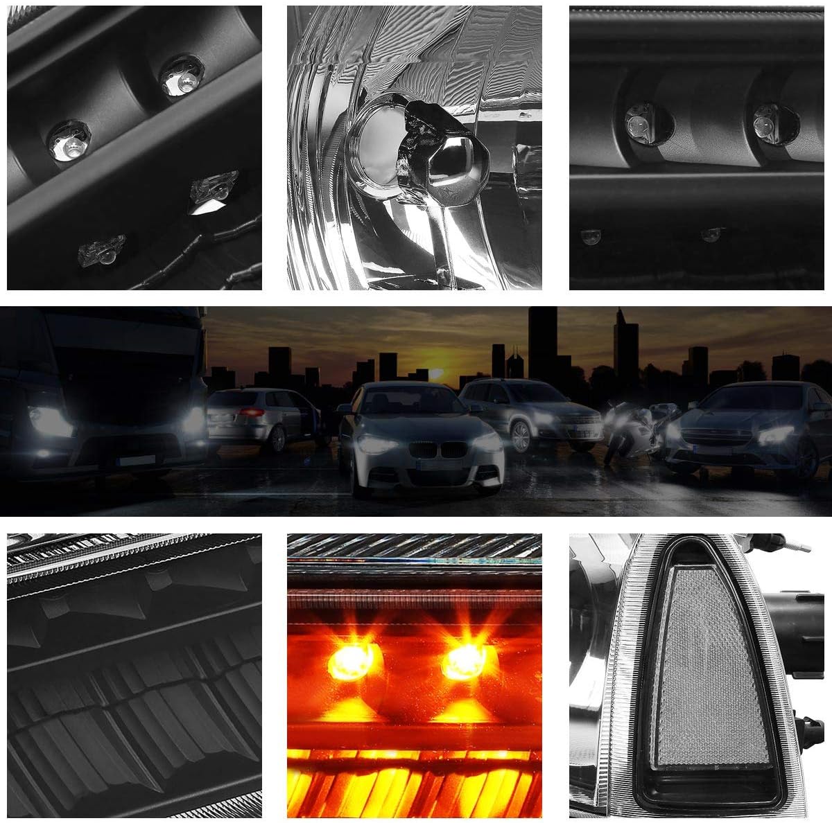PM PERFORMOTOR Headlights Assembly Compatible with 99-04 Ford F250 F350 with LED Signal Headlamps Black Housing Clear Lens