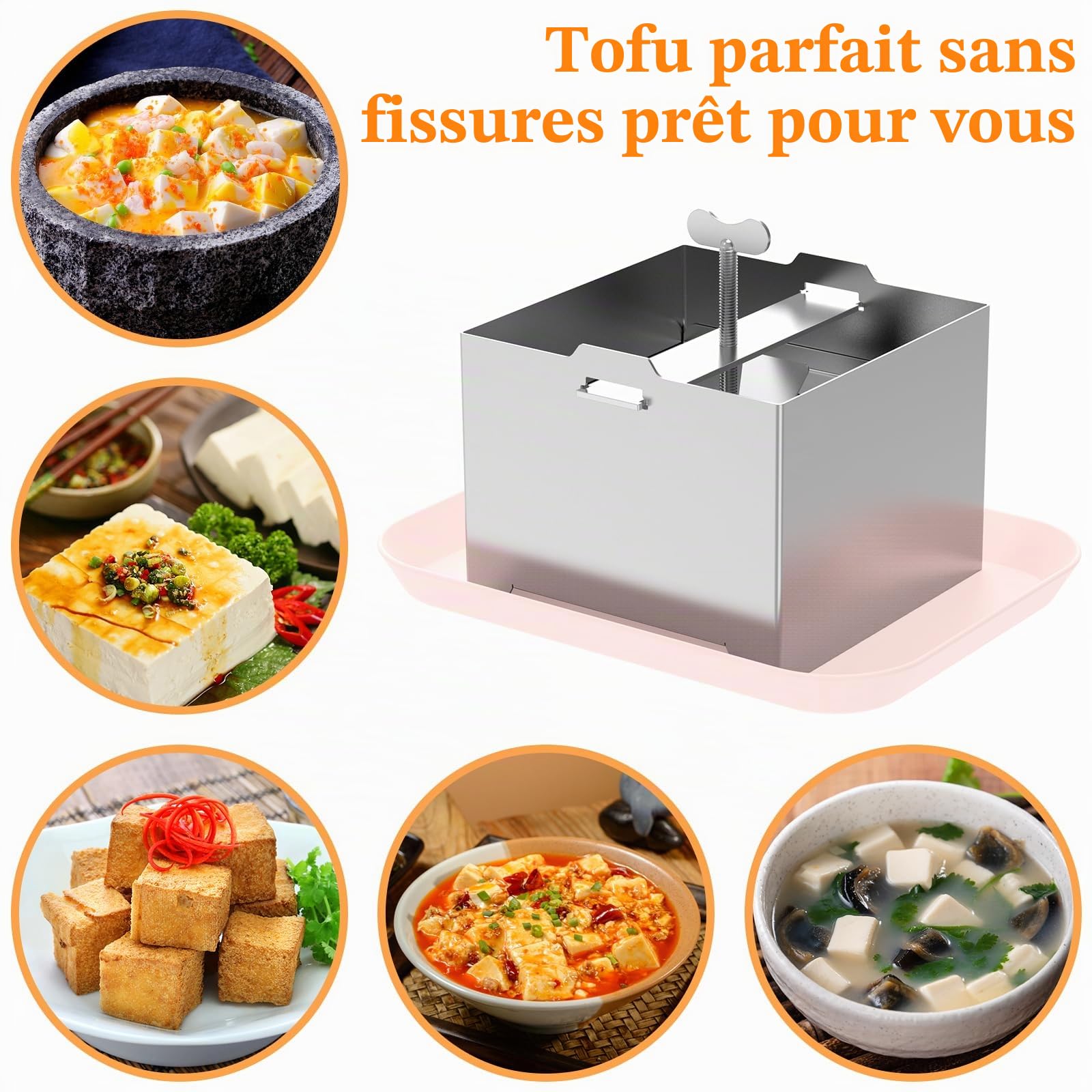 Presse à tofu en acier inoxydable 500 g avec bol et étamine pour fromage fait maison