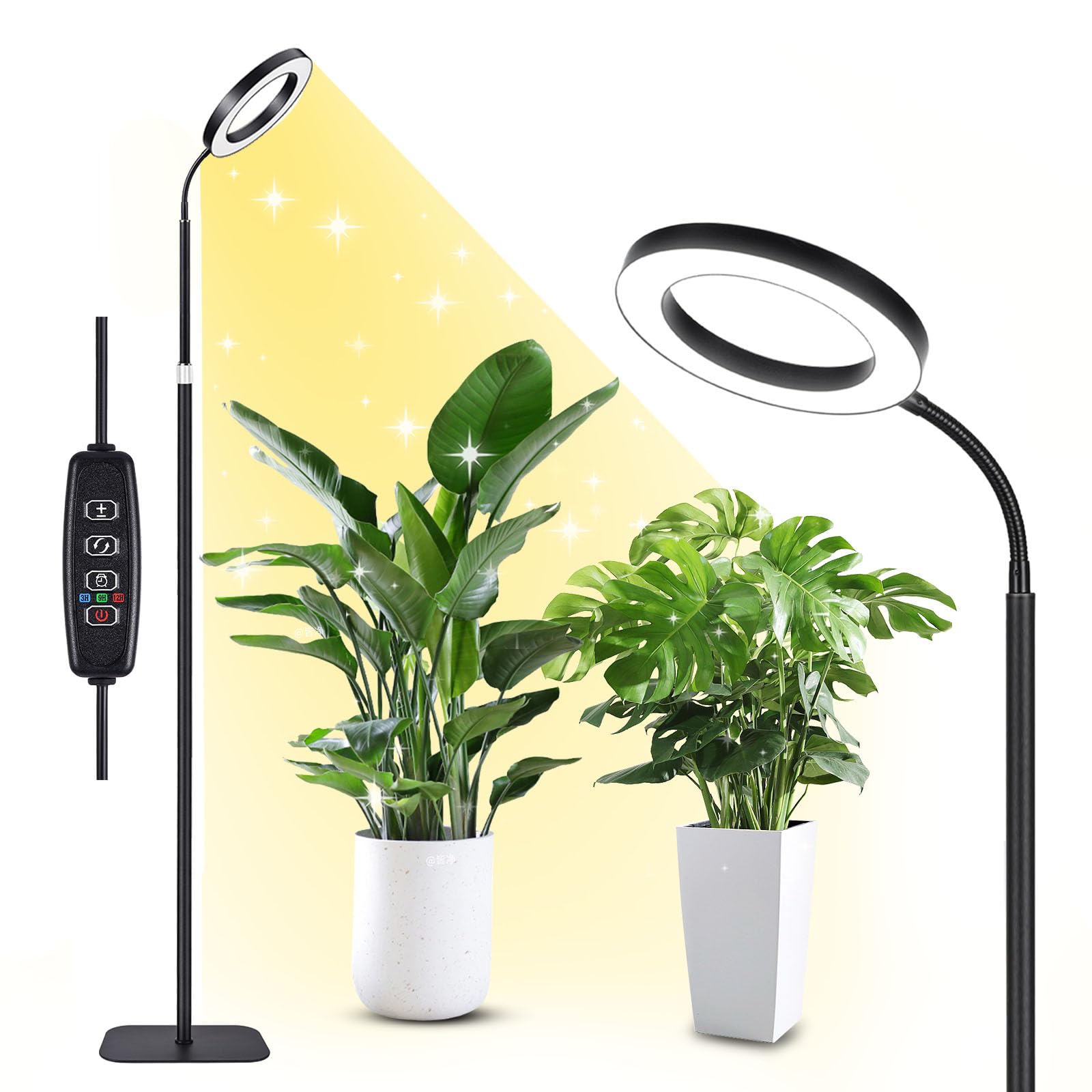 Neueste Pflanzenlampe, 96 LEDs Vollspektrum Pflanzenlich mit Standfuß, 3 Farben Grow Light mit 3/9/12H Auto-Timer & 360° flexibler Schlauch, 58-170 cm Höhenverstellbar für Zimmerpflanzen
