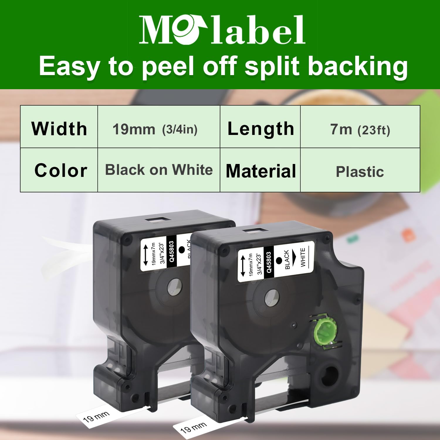 10X Molabel compatible con Dymo D1 cinta de etiquetas 19 mm x 7 m 45803 S0720830 Negro sobre blanco, adecuado para Dymo LabelManager 350, 360D, 420P, 450, 500TS y LabelPoint 300, 350.