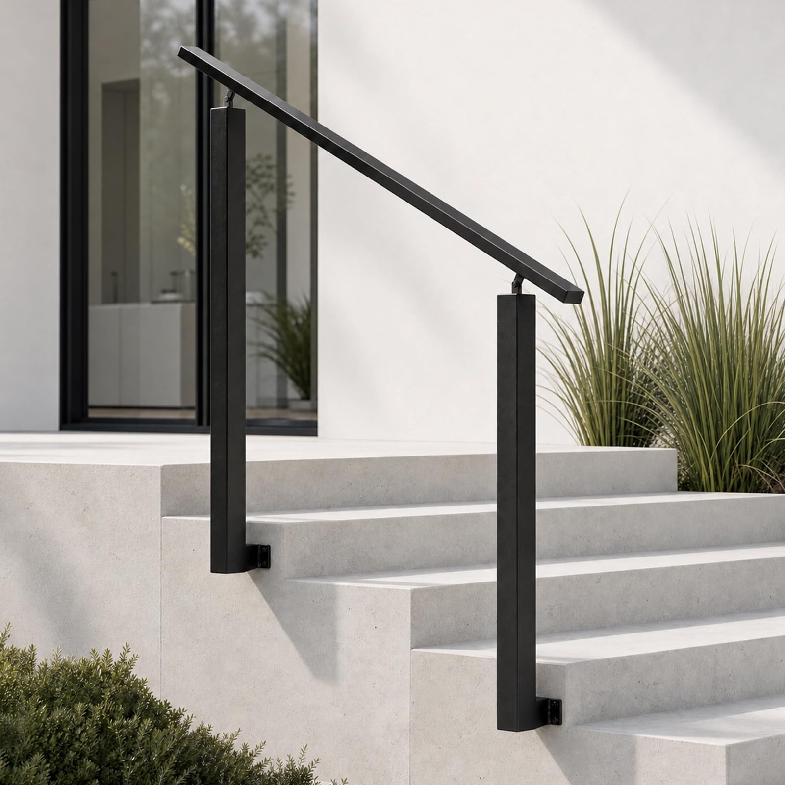 Barandilla Exterior, 2 – 3 Peldaños, Pasamanos de Escalera Exterior, Ajustable, Barandilla de Metal, Barandilla Escalera Negra Interior, Montaje Lateral, Pasamanos para Escaleras, para Villas