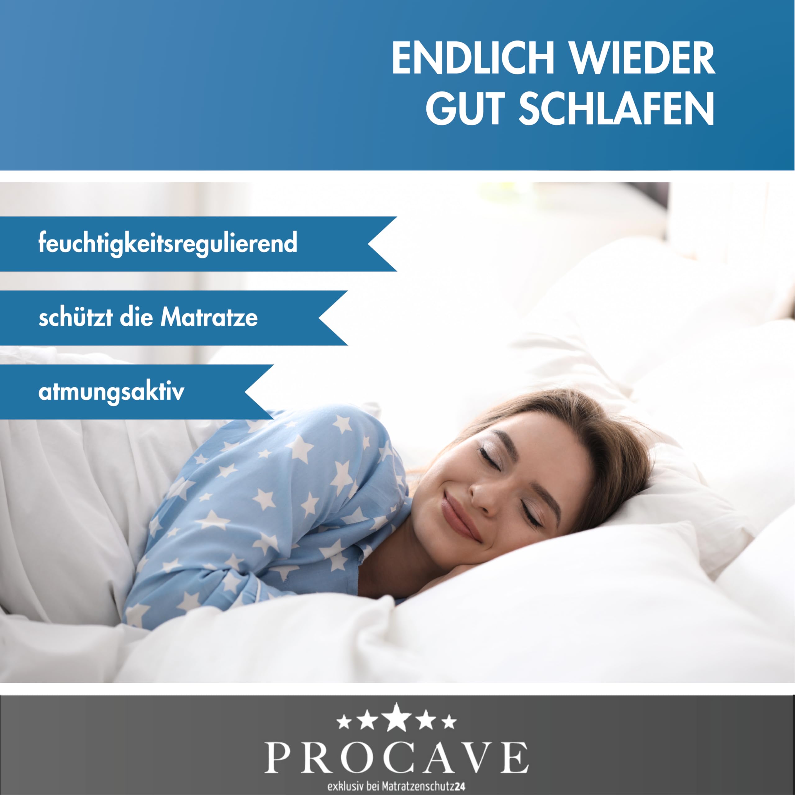 PROCAVE Matratzenauflage Lyocell-Tencel versteppt, Matratzenschoner mit 4-Eckgummis, Matratzen-Spannauflage 100% aus Deutschland, Matratzenschutz in 180x200 cm