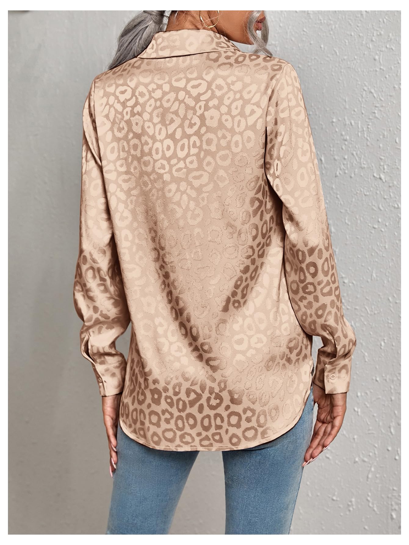 Floerns Blusa elegante de satén con botones de manga larga jacquard para mujer