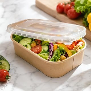 30 Pack Disposable Meal Prep Containers With Lids, Paper Meal Prep Containers, Rectangular Paper Food Containers, Disposable Food Container, Suit For Restaurants, Cafes And Home