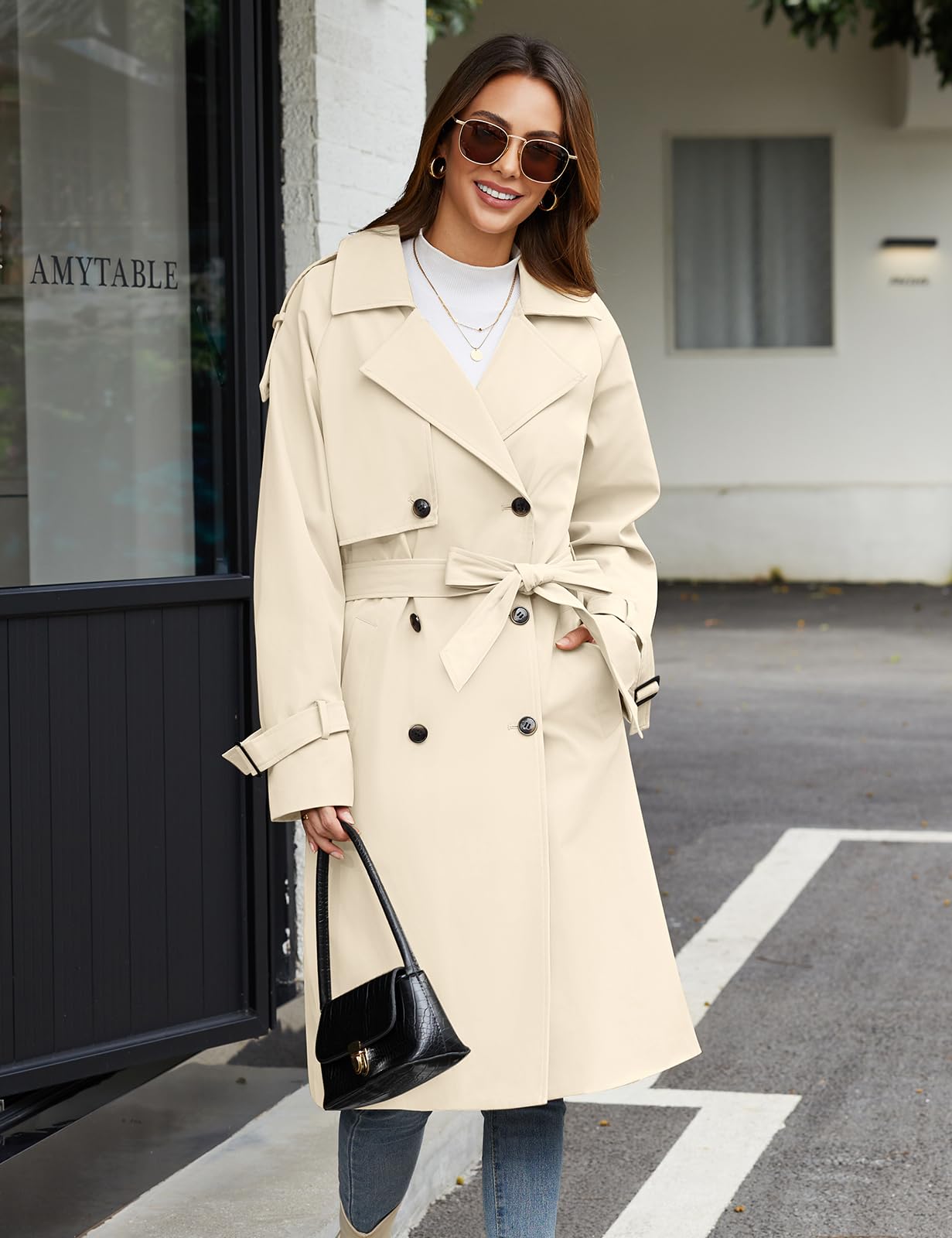 Vancavoo Damen Trenchcoat Gefüttert Mantel mit Gürtel Elegant Wintercoat