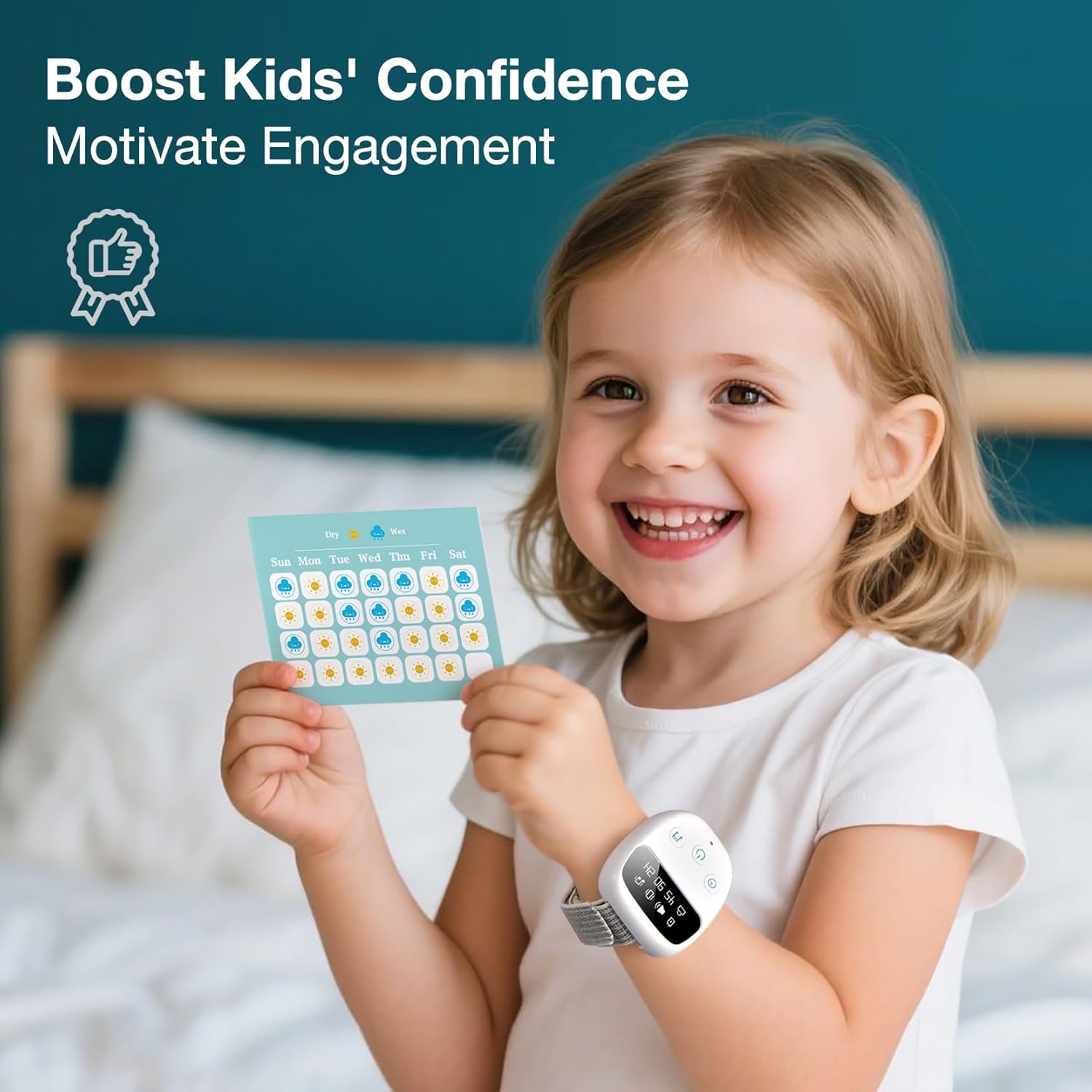 Wireless Bedwetting Alarm for Kids, Rechargeable Waterproof Sensor & Wristband, Rechargeable with 3 Modes & Timer, Highly Sensitive Bed Wetting Alarm, Grey