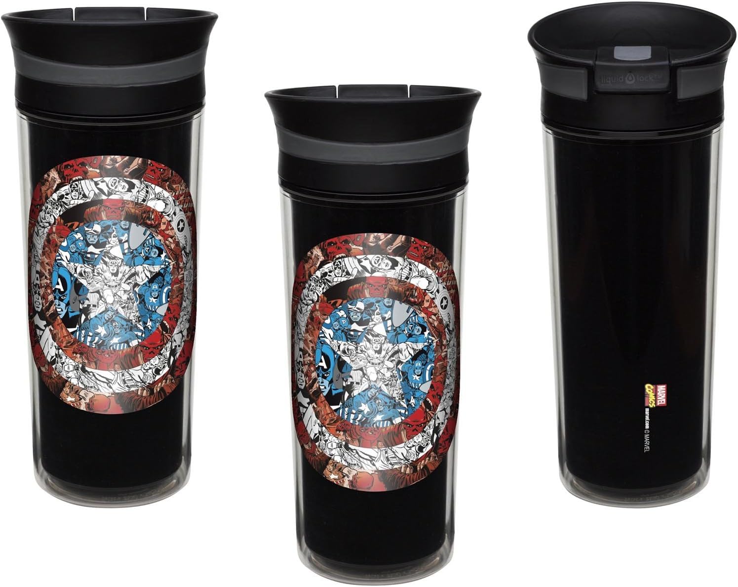 Zak Designs Co 3-Pack Marvel Classic Captain America Comics 16oz Leak-Proof Slide Lid Insulated Travel Tumbler Mugs