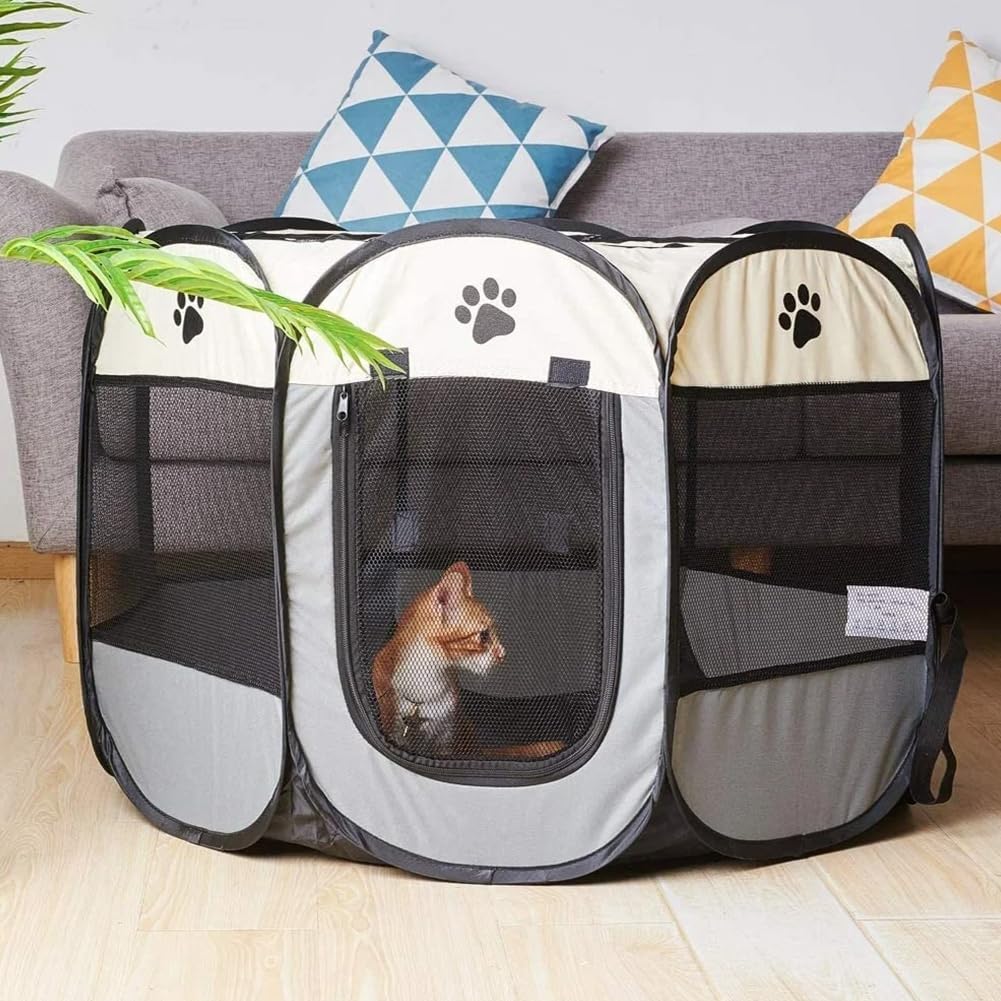 Parque Plegable para Perros,Portátil Parque para Perros,Corralito para Perros,Impermeable Parque de Juego de Tela Oxford,para Interior y Exterior,para Cachorros,Gatos,Perros,Conejos,74x74x43cm
