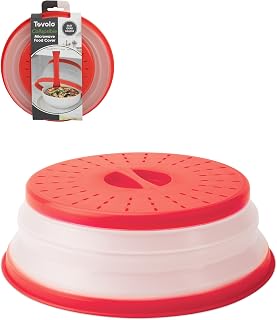 Tovolo Collapsible Microwave Splatter Cover, 10.5 Inch Vented Silicone Lid, Red - Fits Plates, Doubles as Colander