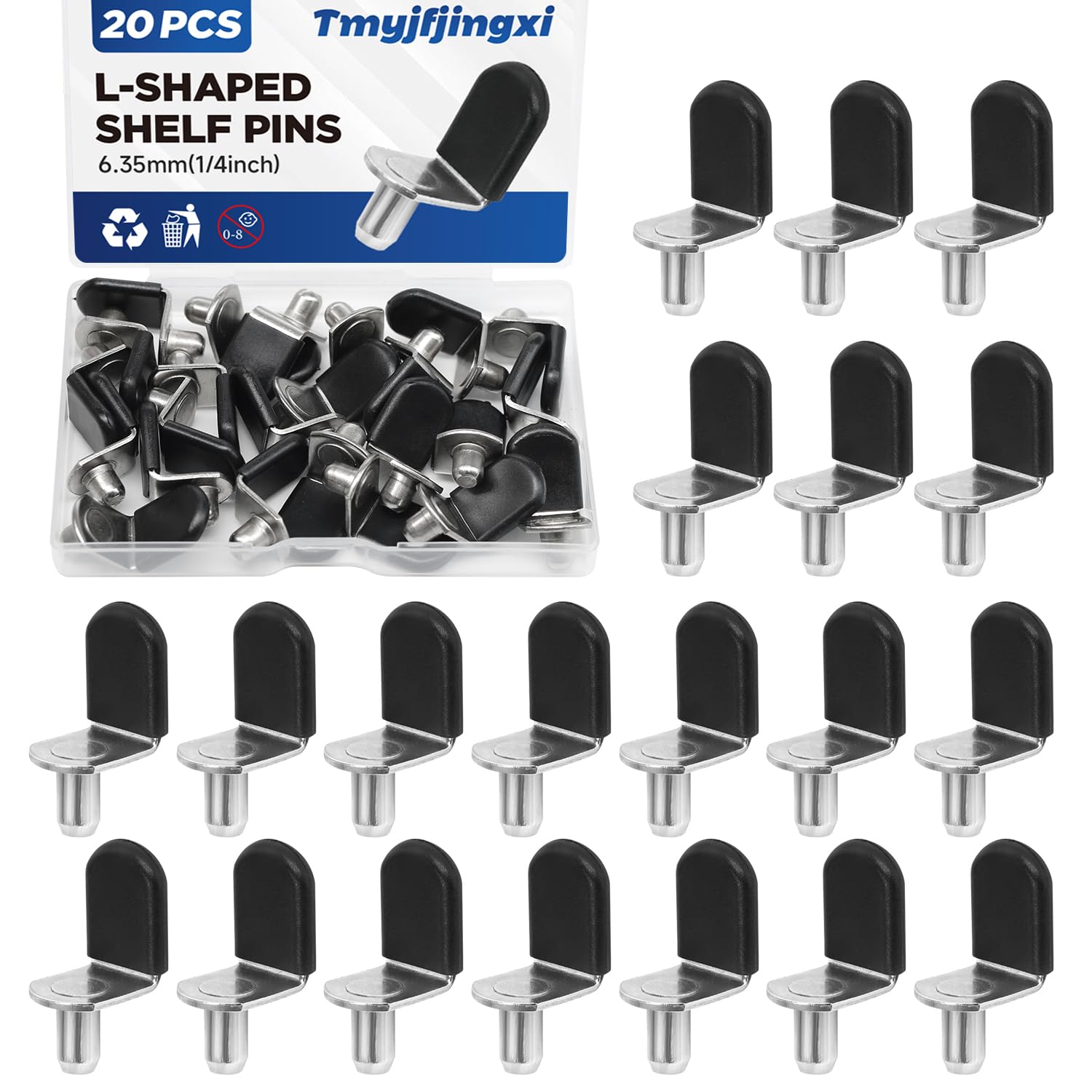 121PCS Black Cabinet Shelf Support Pegs Kit 5 Styles Pins for Wood Shelving Nickel Plated Shelf Holders Peg for Shelves 5mm 6.35mm (1/5inch 1/4inch) YY029-Kit-B — Amazon image 10