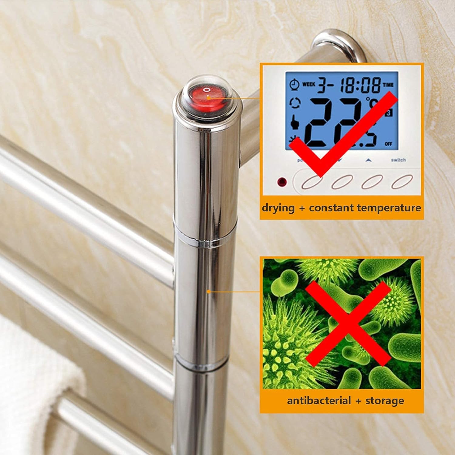 Nordic Style Electric Towel Warmer Rack, Electric Heated Towel Rack Bathroom Electric Heated Towel Rail Shelf,Hardwired/Plug in