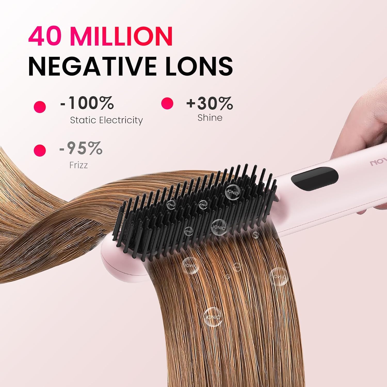 Hair Brush: 1 Inch Brush for Curly Hair with Anti-Scald Bristles, Straightening Comb with Negative Iron for Women - 3 Temp Settings & LED Display (Pink) - Image 6