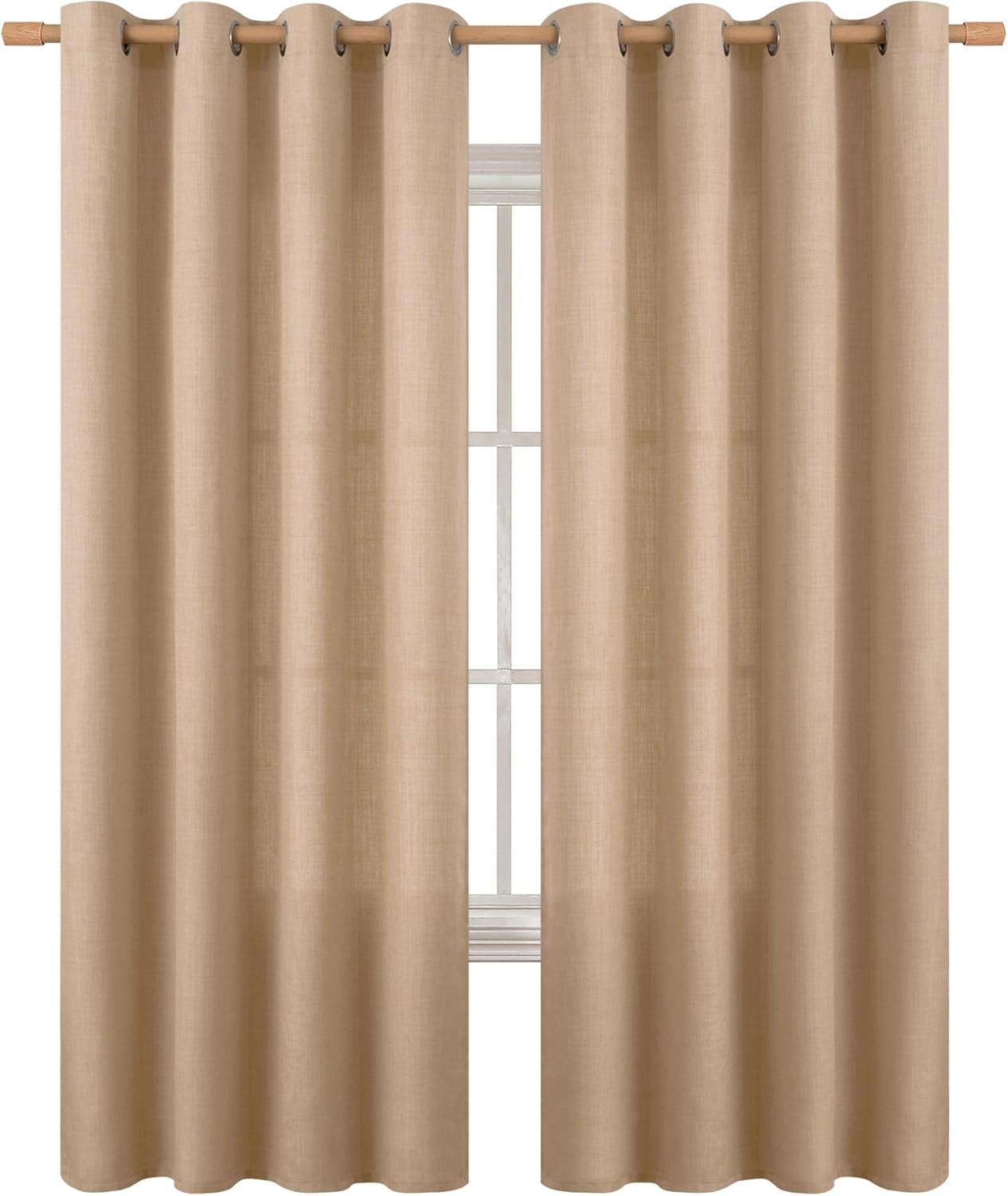 BGment Faux Linen Curtains 90 Inches Long Set of 2 Panels, Living Room Long Curtains Burlap Textured Thick Light Filtering Privacy Grommet Window Treatments, 52 x 90 Inch, Tan