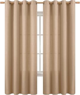 BGment Faux Linen Curtains 90 Inches Long Set of 2 Panel, Tan