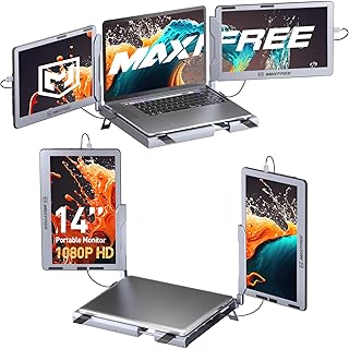 Maxfree F2 Triple Screen Laptop Screen Extender - 14'' Laptop Monitor Extender with 360° Rotation Stand, Plug & Play USB-C, Mini-HD - Compatible with Windows/Mac/Surface/Dex/Switch for 12-17'' Laptops