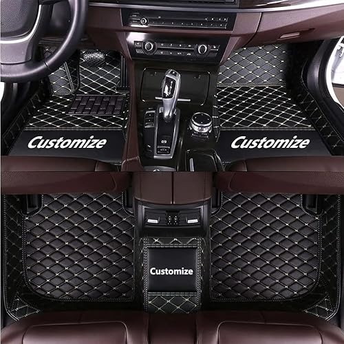 Personaliza las alfombrillas de cuero de lujo para todo tipo de clima para automóviles, SUV y camiones según el modelo automotriz (negro beige)