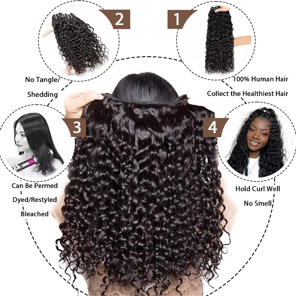 12A Water Wave Human Hair Bundles Wet And Wavy Bundles Human Hair 100% Unprocessed Brazilian Virgin Water Curly Bundle Natural Black Color 24 Inch