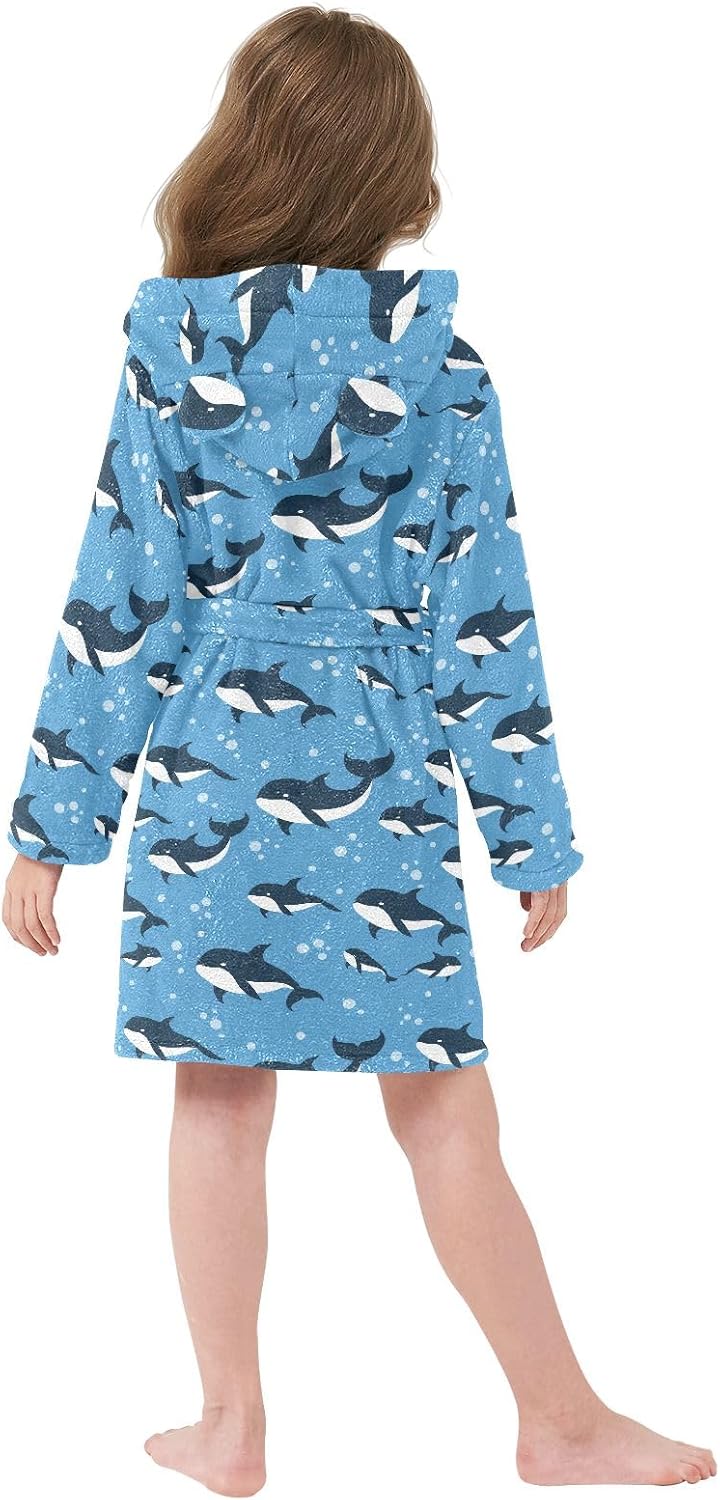 Cartoon Killer Whale Theme Toddler Hooded Bathrobe for Boys Girls Soft Plush Bath Towel Robe 2-12 Years