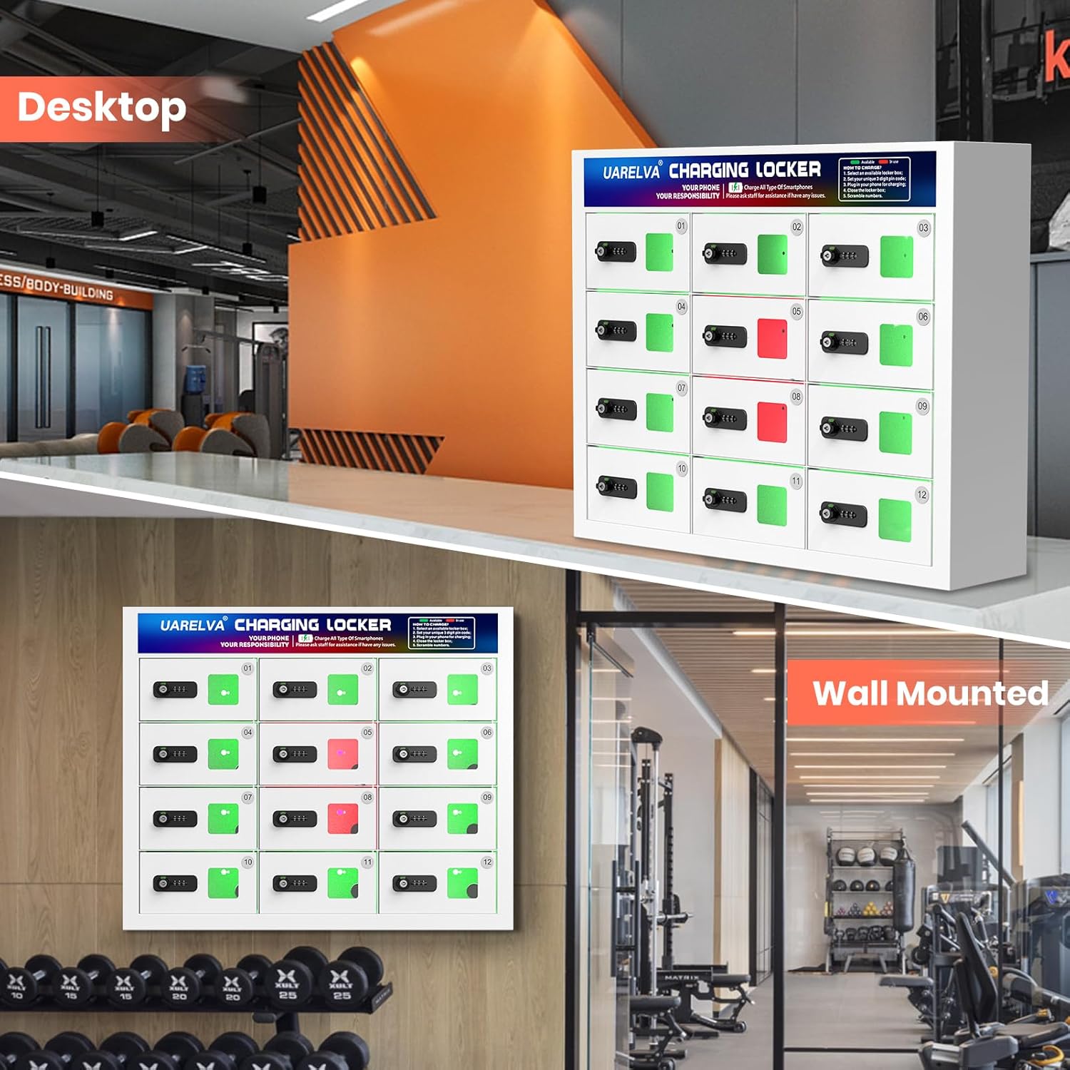 Metal Locker 12 Slots Storage Cabinet with Password Lock | Cell Phone Charging Station Locker | White Steel Storage Lockers for Employees,Schools,Hotel,Library,Gym