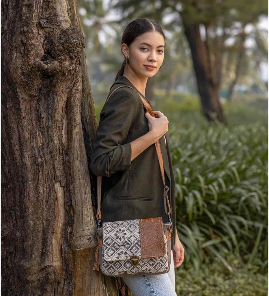 Myra Bag Spell Bound Messenger Bag Upcycled Cotton & Leather S-2875 - Image 2