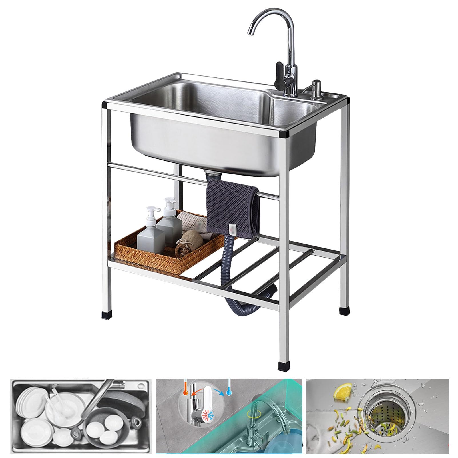 Fregadero de cocina móvil con grifo ideal para camping y talleres