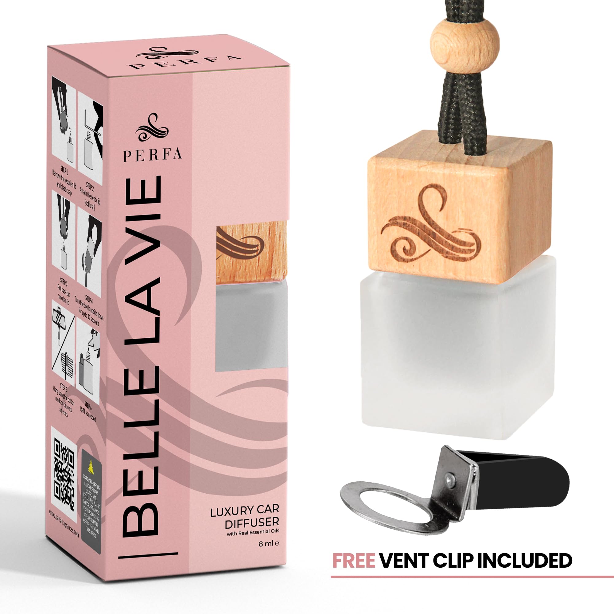 Ambientador de coche para mujer, perfume de coche Belle La Vie | Ambientador irresistible para coche | Eliminador de olores con aceites esenciales | Ambientadores de coche con clip de ventilación |